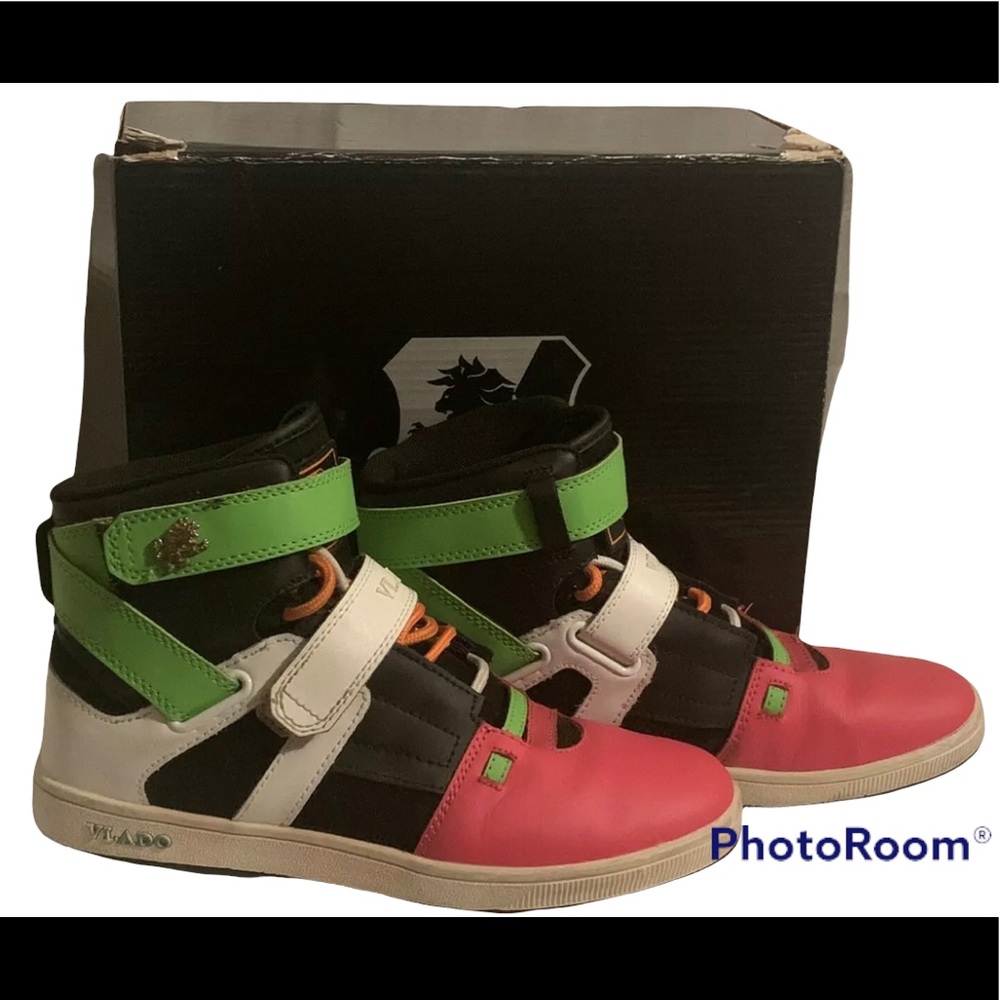 Vlado high Top sneakers size 7.5 Pink/Blk/Wht/Grn